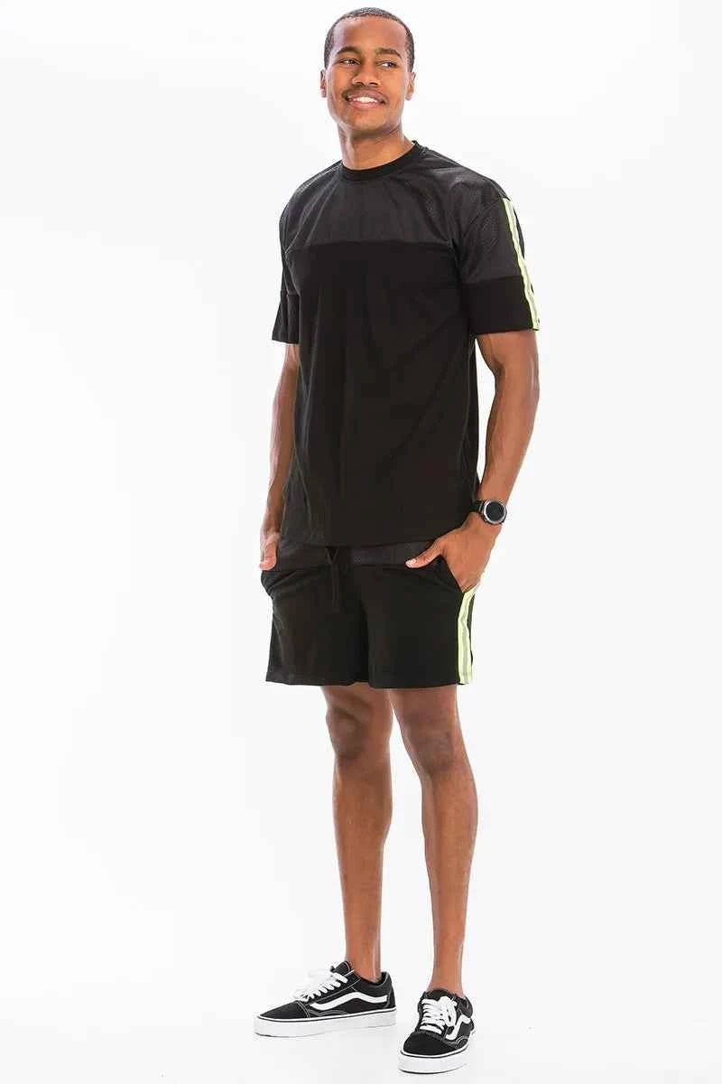 WEIV Men's Full Size Quick-Dry Mesh Contrast Breathable T-Shirt Plus Size