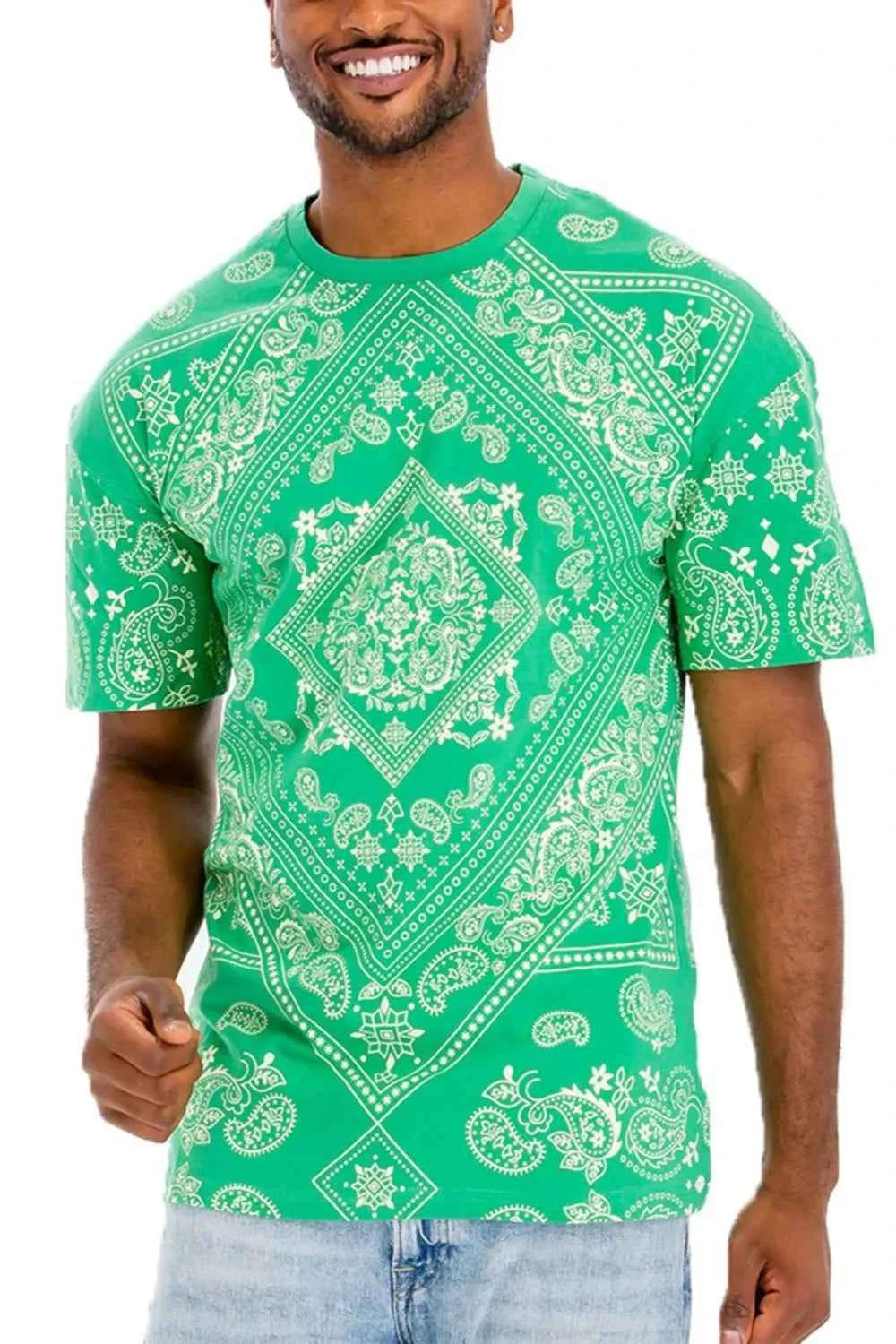 WEIV Men's Full Size Bandana Print Short Sleeve T-Shirt Plus Size
