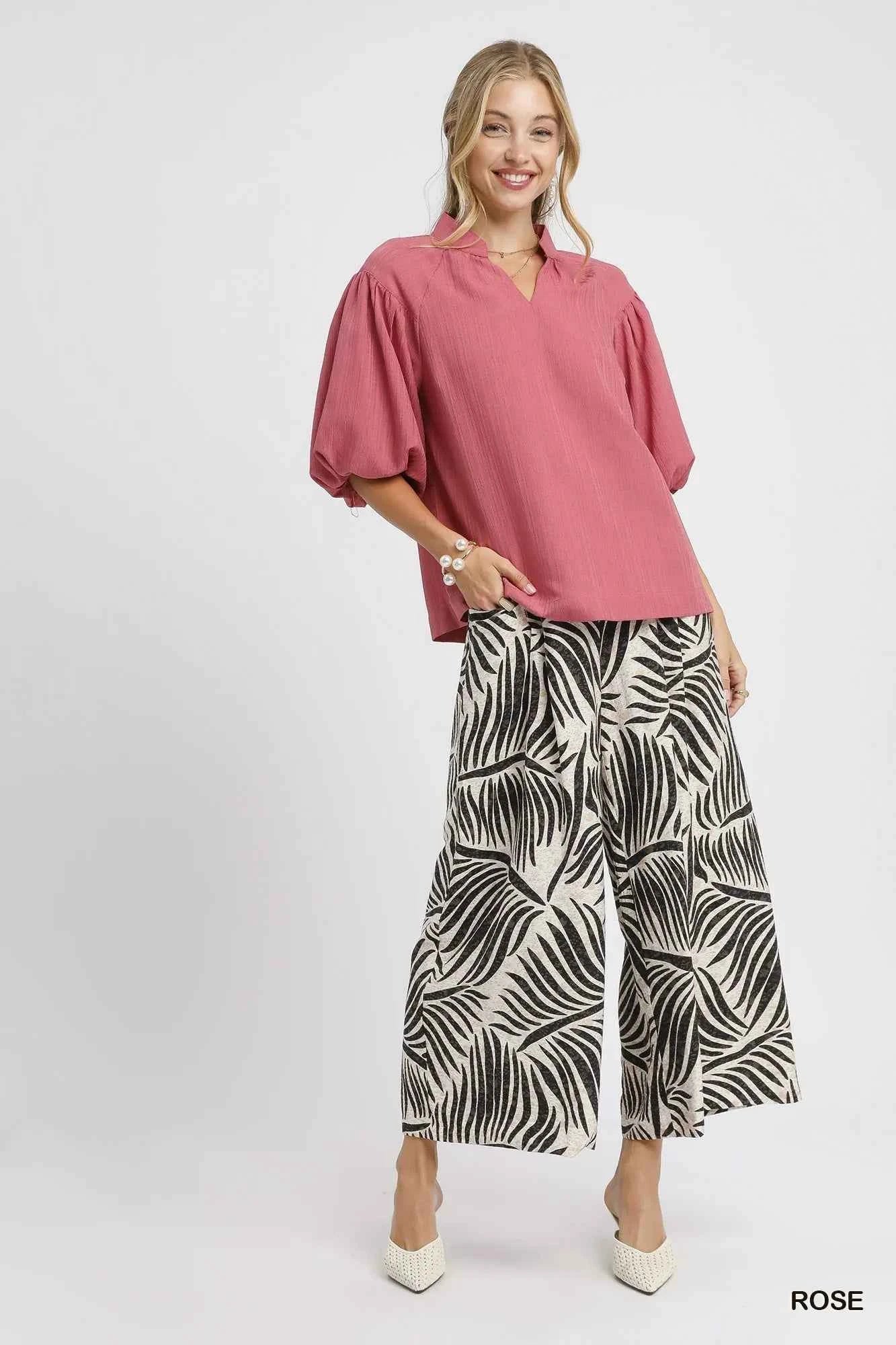 Umgee Textured Puff Sleeve Blouse