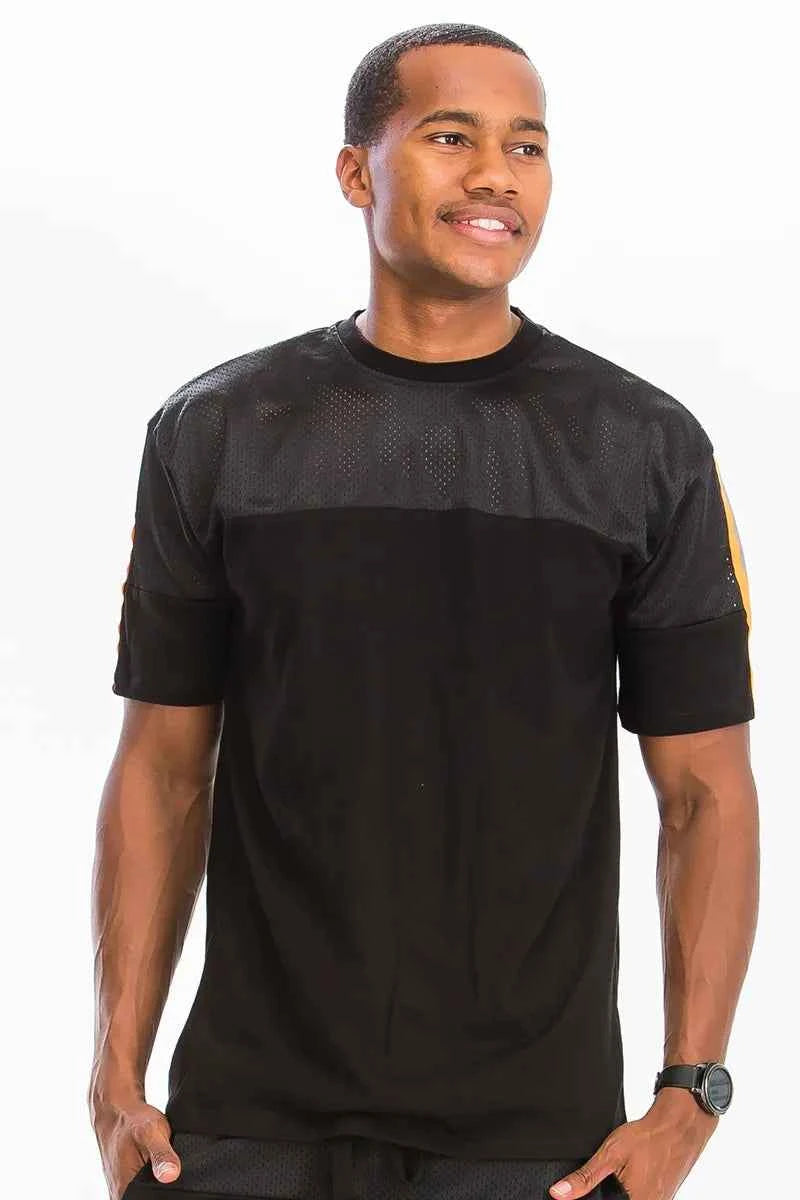 WEIV Men's Full Size Quick-Dry Mesh Contrast Breathable T-Shirt Plus Size
