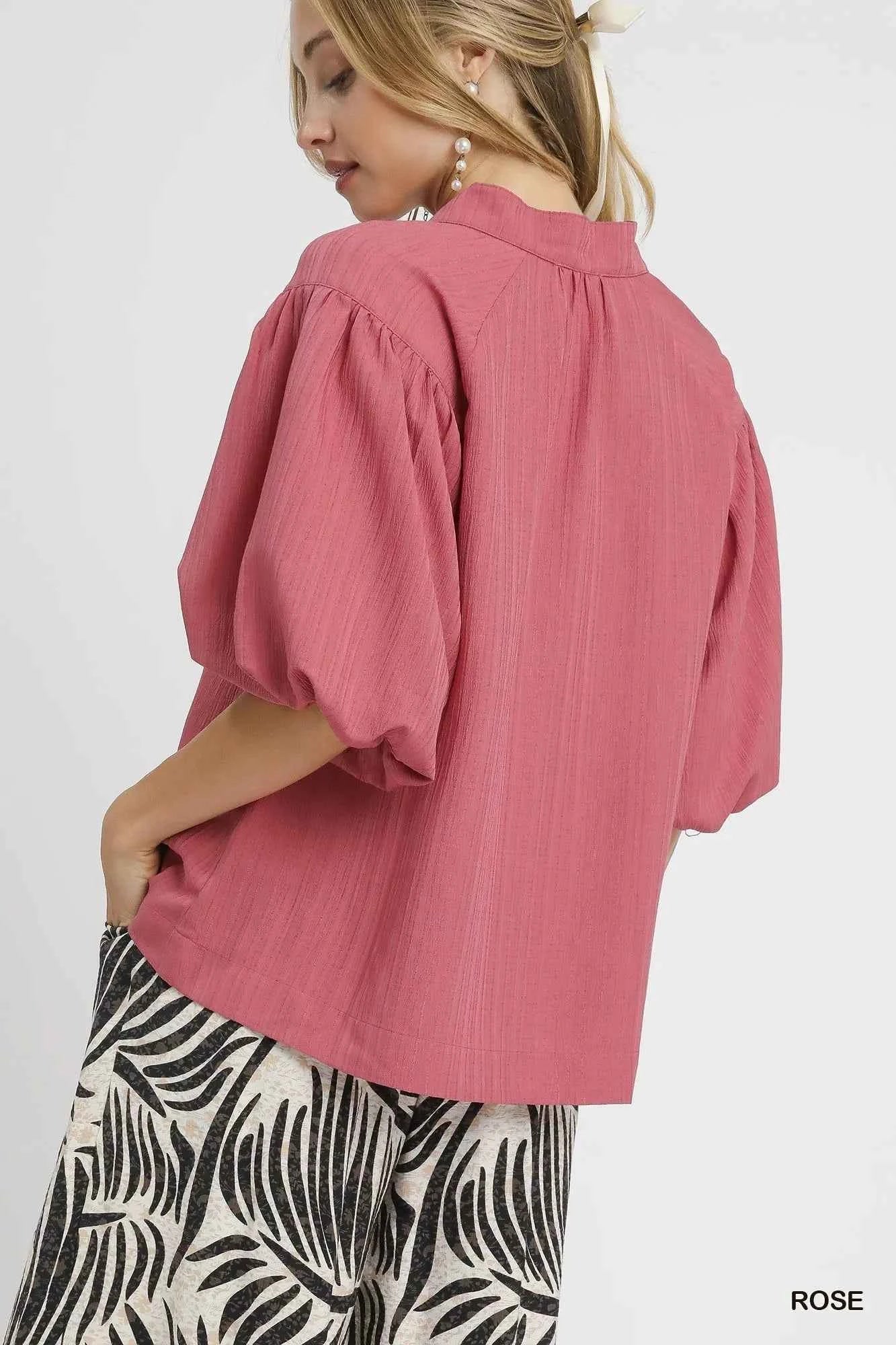 Umgee Textured Puff Sleeve Blouse