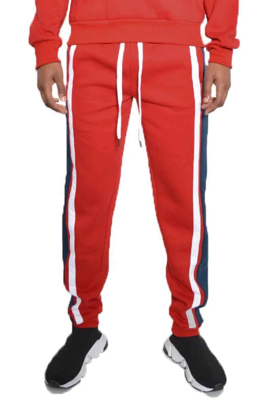 WEIV Men's Full Size 3 Stripe Color Block Sweat Pants Plus Size