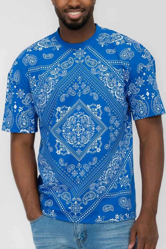 WEIV Men's Full Size Bandana Print Short Sleeve T-Shirt Plus Size