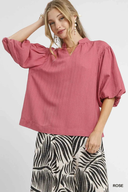 Umgee Textured Puff Sleeve Blouse