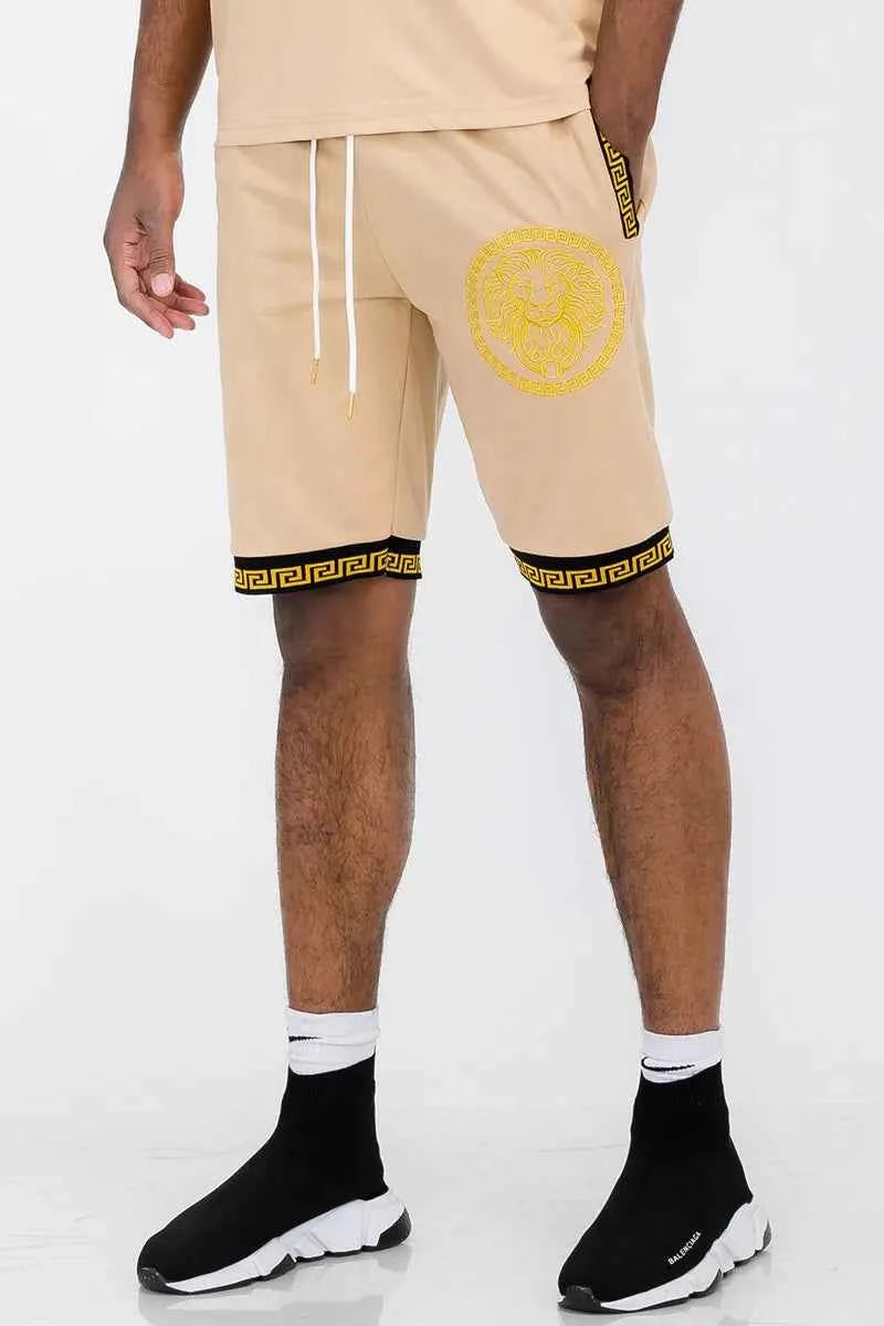 WEIV Men's Full Size Lion Head Black And Gold Detail Shorts Plus Size
