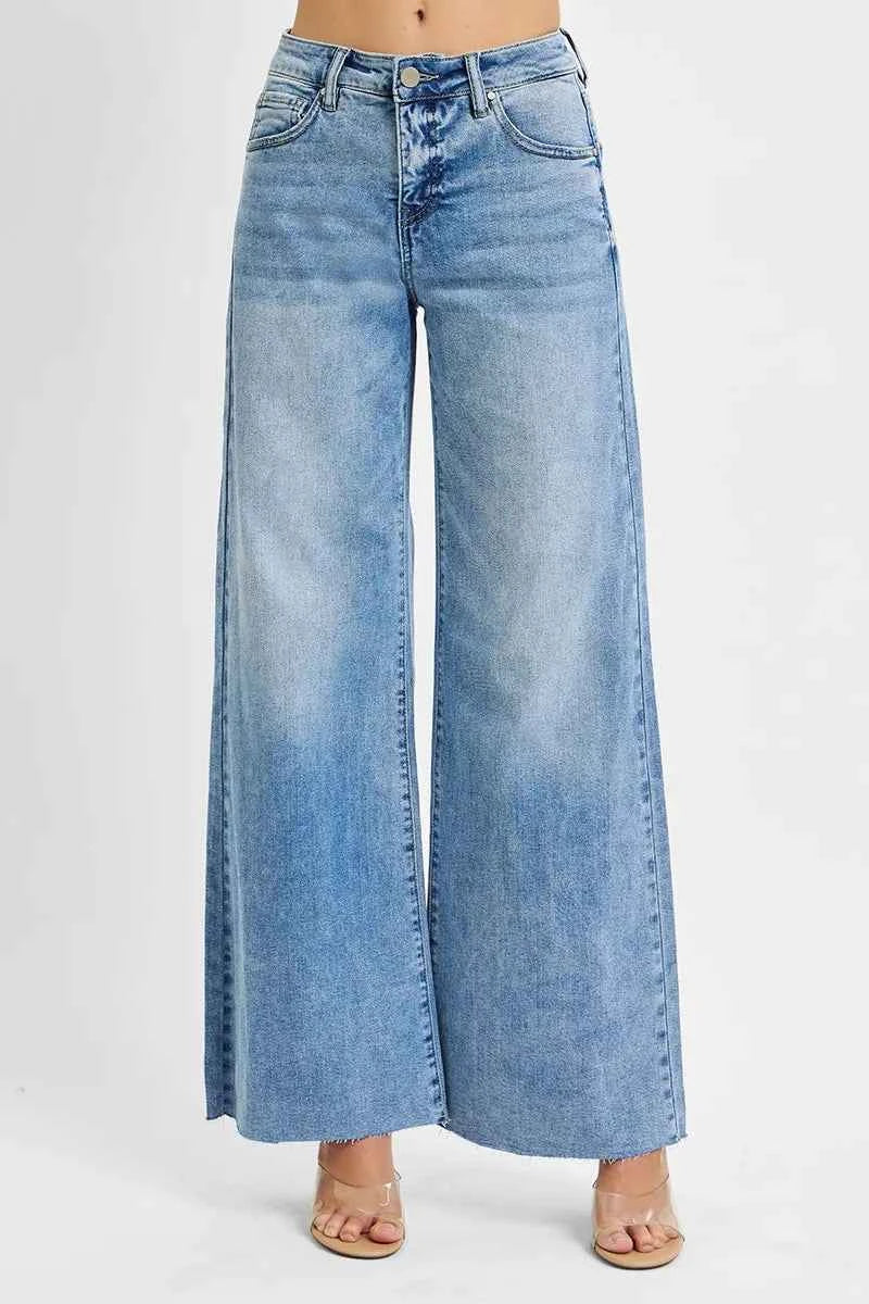RISEN Full Size Tummy Control High Rise Ankle Palazzo Jeans Plus Size