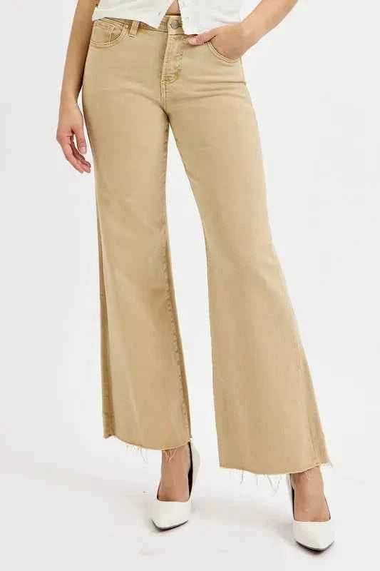 RISEN Full Size Raw Hem Wide Leg Jeans Plus Size