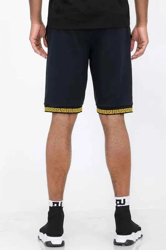 WEIV Men's Full Size Lion Head Black And Gold Detail Shorts Plus Size