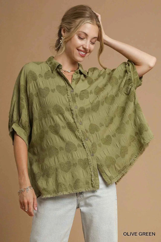 Umgee Jacquard Heart Collared Shirt