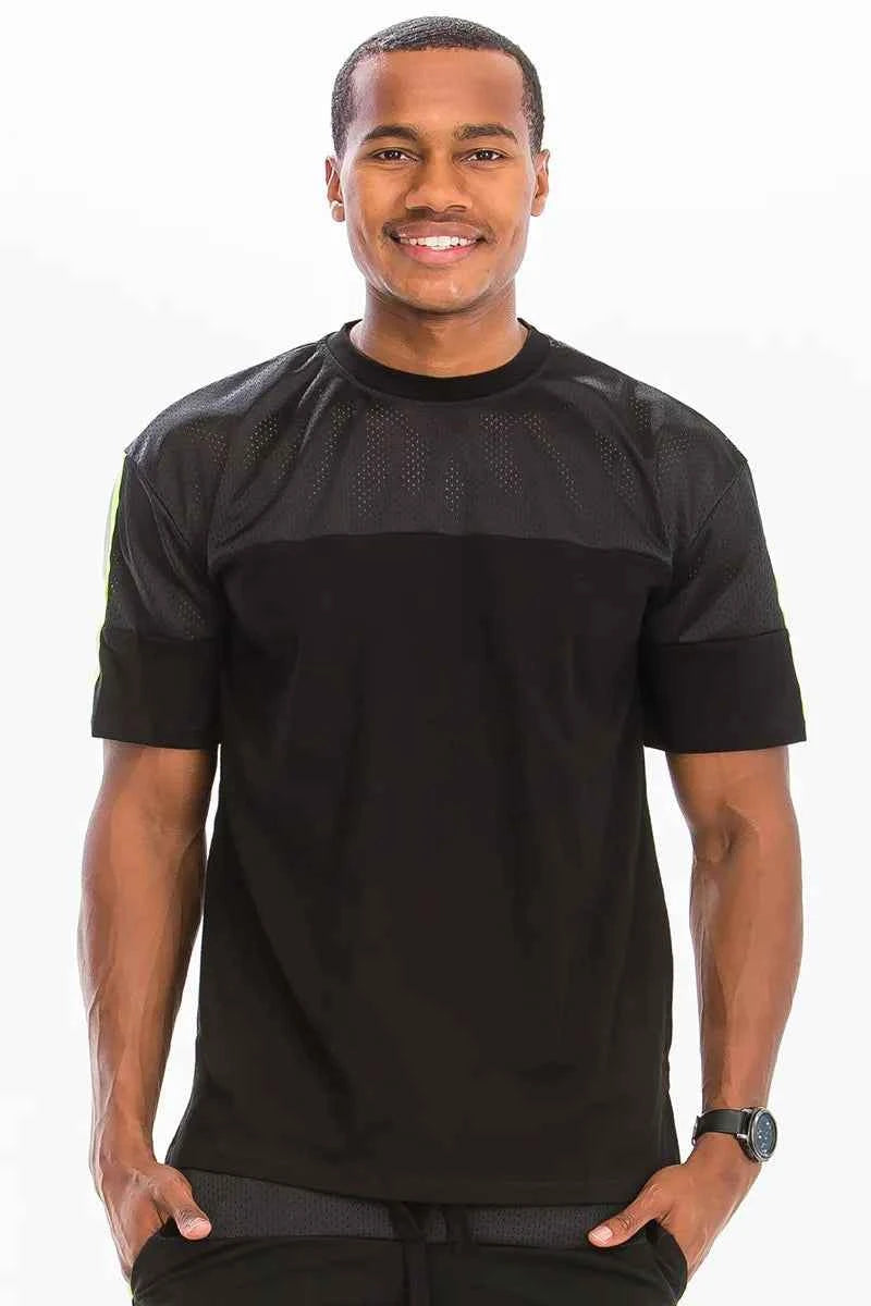 WEIV Men's Full Size Quick-Dry Mesh Contrast Breathable T-Shirt Plus Size