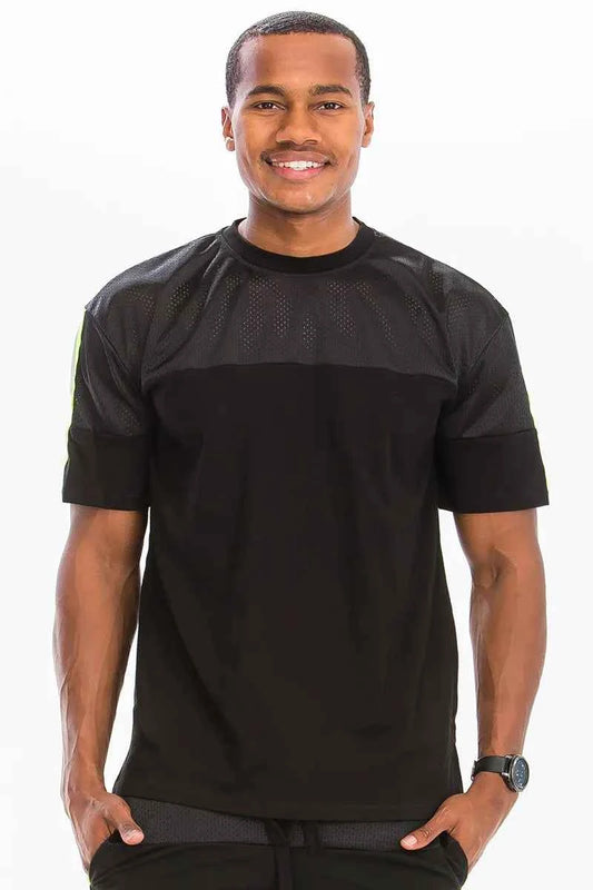 WEIV Men's Full Size Quick-Dry Mesh Contrast Breathable T-Shirt Plus Size