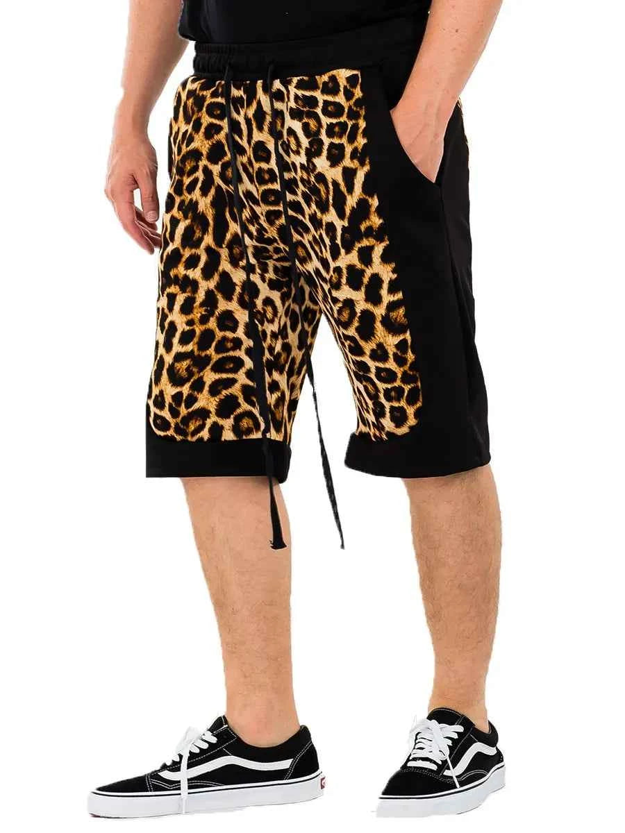 WEIV Men's Drawstring Leopard Contrast Shorts