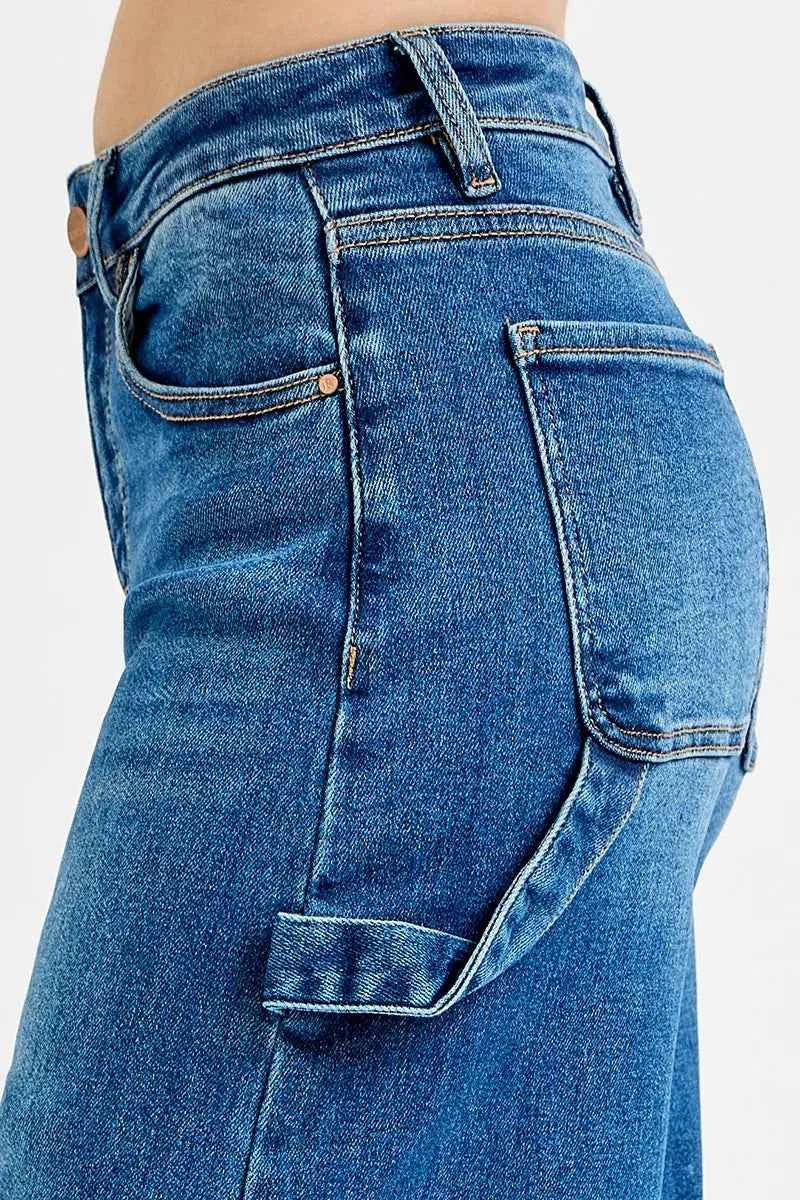RISEN Full Size High Rise Wide Leg Patch Detailed Jeans Plus Size