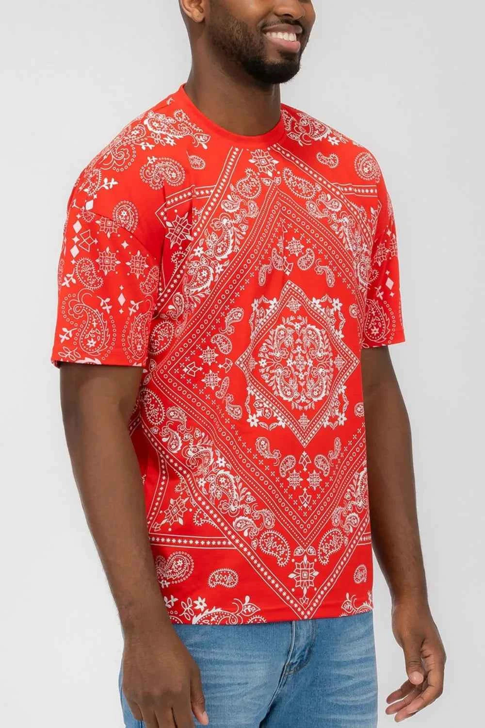 WEIV Men's Full Size Bandana Print Short Sleeve T-Shirt Plus Size