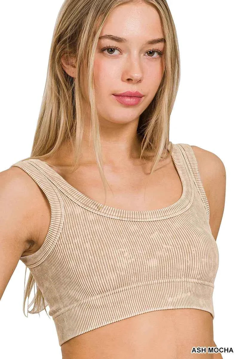 Zenana Washed Ribbed Scoop Neck Seamless Tank Top